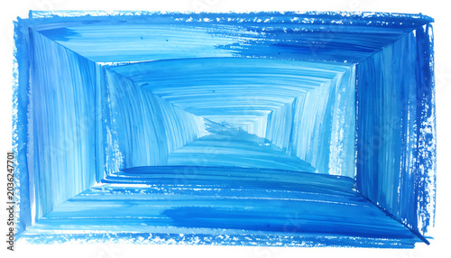 Abstract watercolor tunnel, optical illusion of depth and perspective, shades of blue hues, artistic texture, hypnotic effect