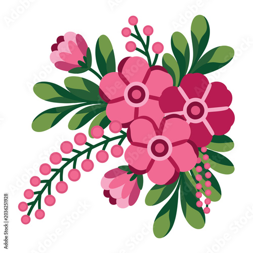 Vibrant pink and green floral with abstract leaves