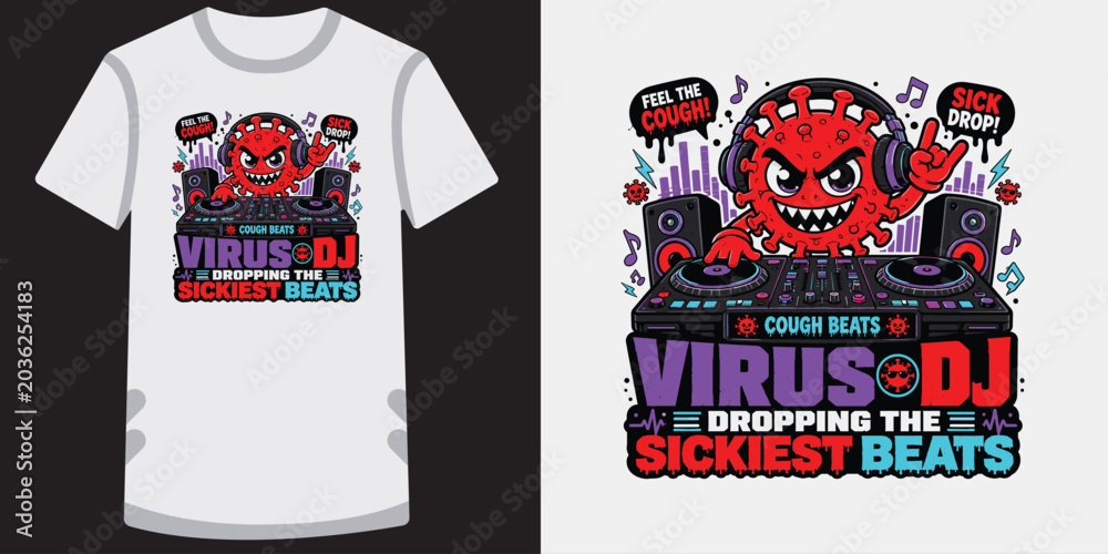 Obraz premium Virus dj with headphones spinning records virus dj dropping sickest beats.