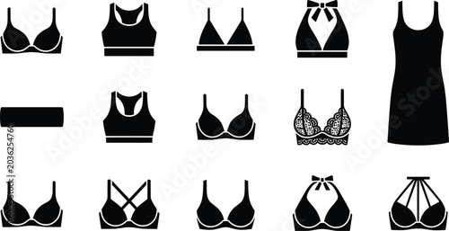 Photos Women Lingerie and Undergarment Silhouette Collection with Bras and Nightwear Fa