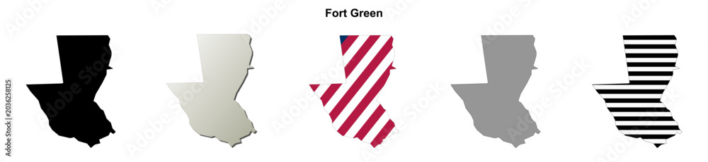 Obraz premium Fort Green (Florida) blank outline map set
