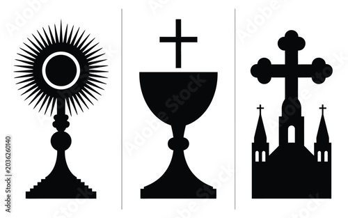 Foto Decorative religious silhouette set featuring sacred symbols including a radiant