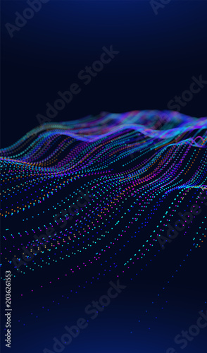 Abstract future ai background with blue big data and digital dots for tech and technology science presentation. Line cyber business network 3d backdrop. Connection graphic design.