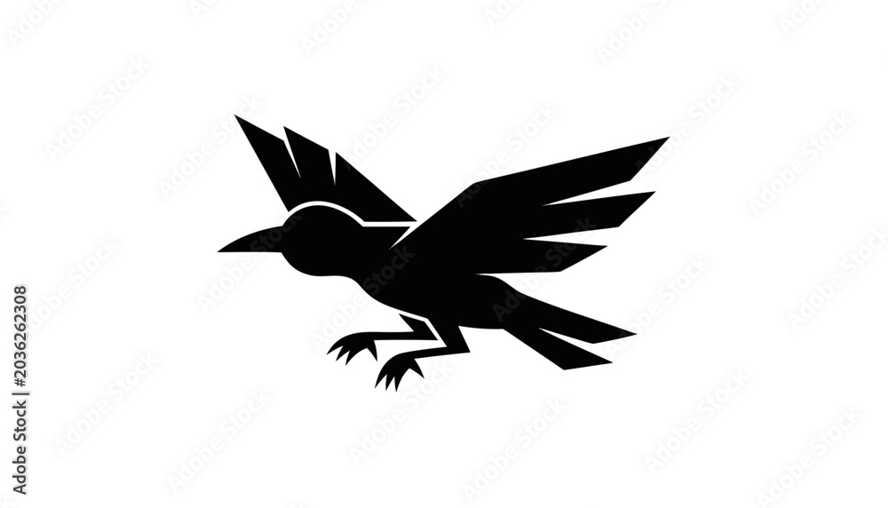 Fototapeta premium Stylized black raven logo on white background