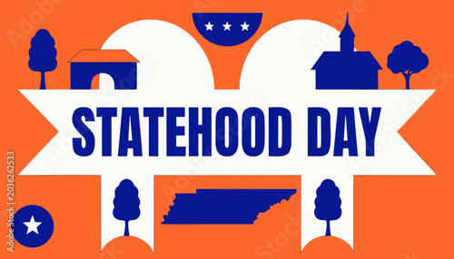 Statehood Day graphic with Tennessee map and building icons