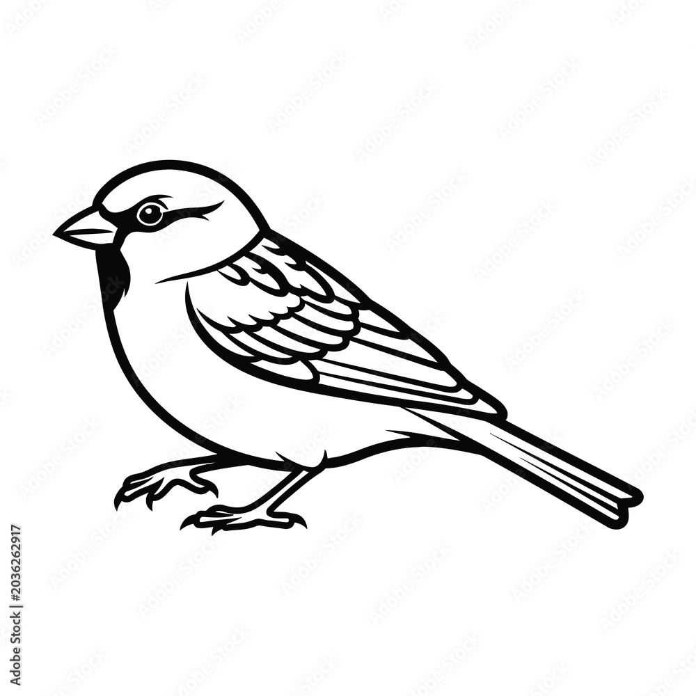 Obraz premium Small bird standing on ground looking left