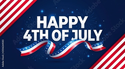 Happy 4th of July celebration with American flag elements and fireworks