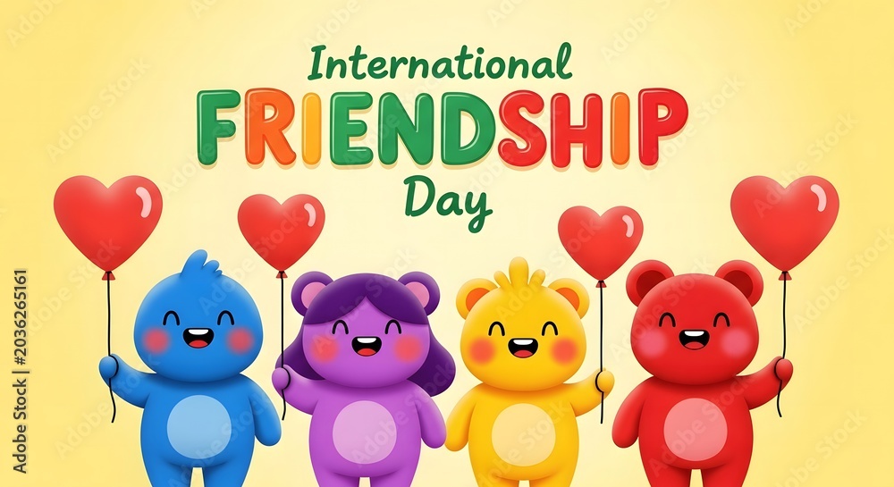 Fototapeta premium International friendship day celebration with colorful cartoon characters