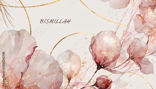 Elegant floral background with soft pink flowers and gold accents