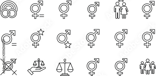 Photos Gender, equality, outline, icons, set, male, female, transgender, diversity, bal