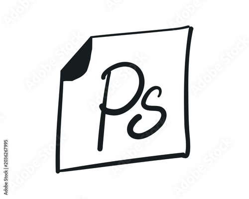Foto Black line sketch of software document icon with ps letters