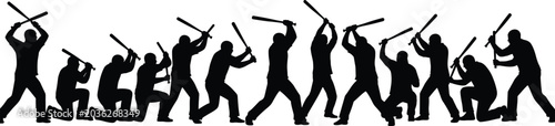 Photos Group violence and riot silhouettes vector illustration showing aggressive crowd