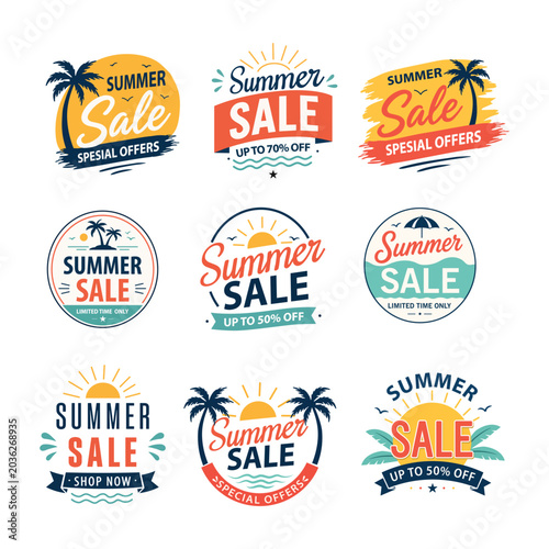 Summer sale badge set for seasonal promotions