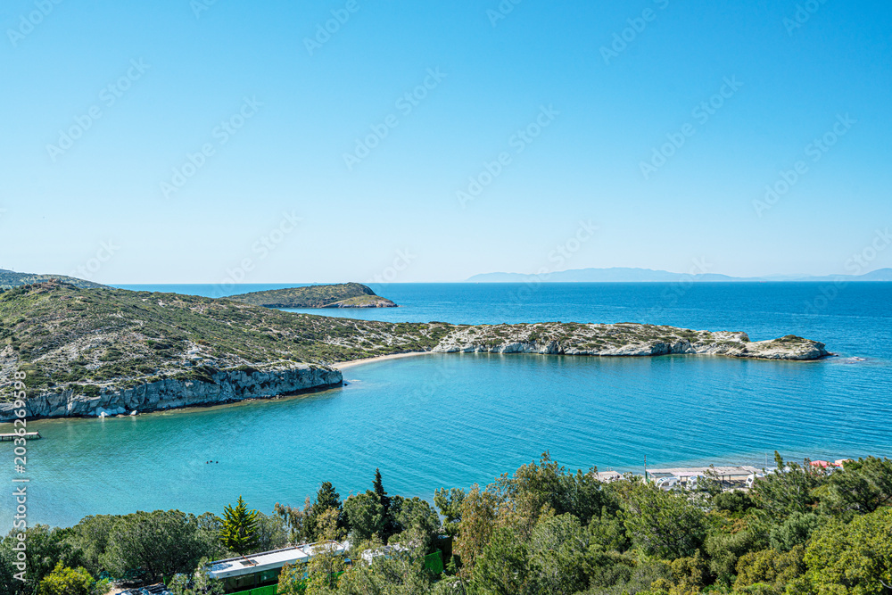 Obraz premium The scenic views of Foça (Phokaia) with its historical wonders and natural beauty, beaches, islands, and bays, are situated on the beautiful Aegean coastline just 70 kilometers north of İzmir, Turkey.