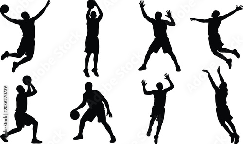 Foto Basketball player silhouettes collection featuring dynamic athletic poses for ju