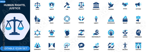 Bild auf Leinwand Human Rights and Justice Icon Set