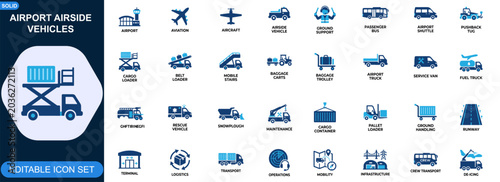 Slika na platnu Airport airside vehicles icon set