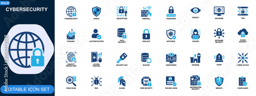 Photos Cybersecurity icon set for digital protection and online defense