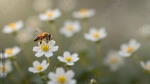 Native Wildflowers With Dewdrops in Pollinator Garden Macro Close Up in Morning Light