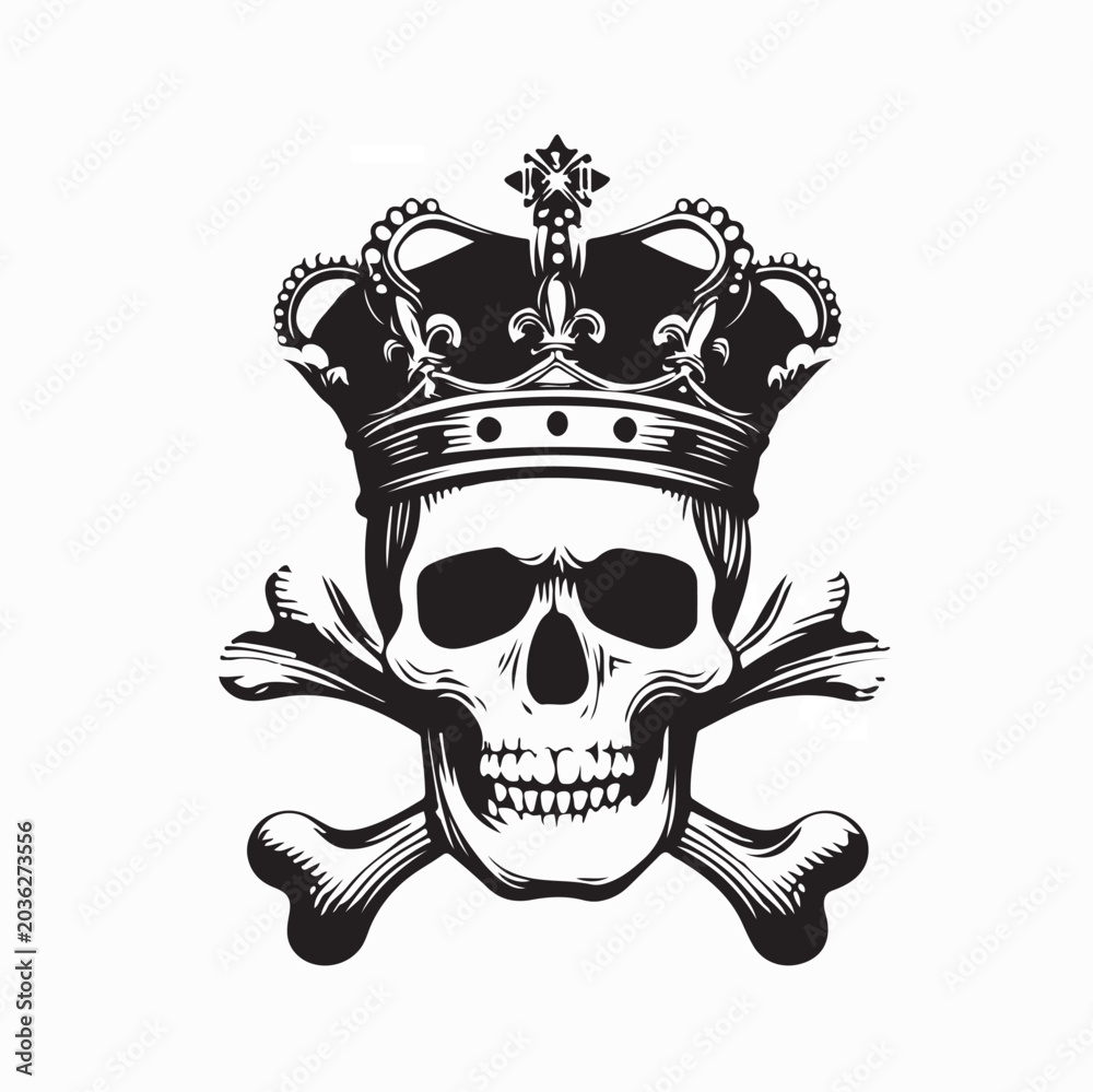 Fototapeta premium Skull and Crossbones Wearing Royal Crown Vector Illustration