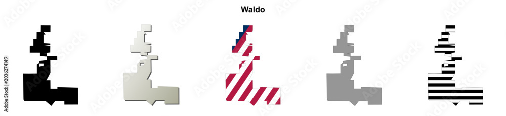 Obraz premium Waldo (Florida) blank outline map set