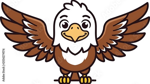 Cartoon eagle character with wings spread wide.