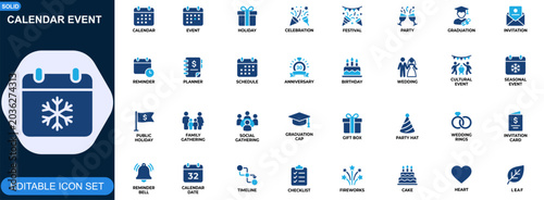 фотографія Calendar event and holiday celebration icon set