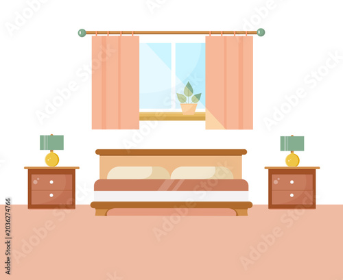 Home bedroom interior design. Vector illustration