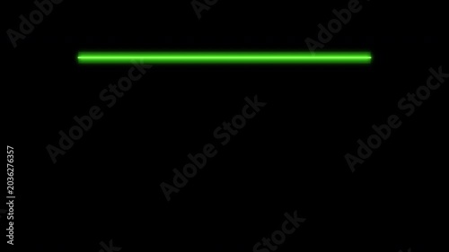 Vibrant electric green laser-like scanline horizontally sweeps and reflects on a solid black background, a dynamic 2D cyber-tech motion graphic interface.