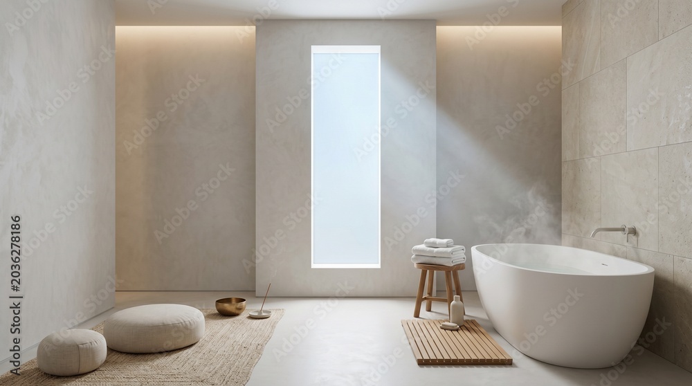 Fototapeta premium Windowless wellness bathroom with architectural artificial daylight