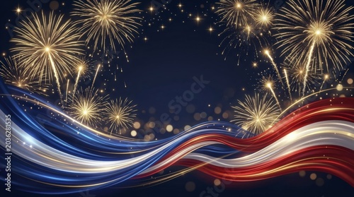 Grand Fireworks Display and Patriotic Swirls for Fourth of July Celebration Background