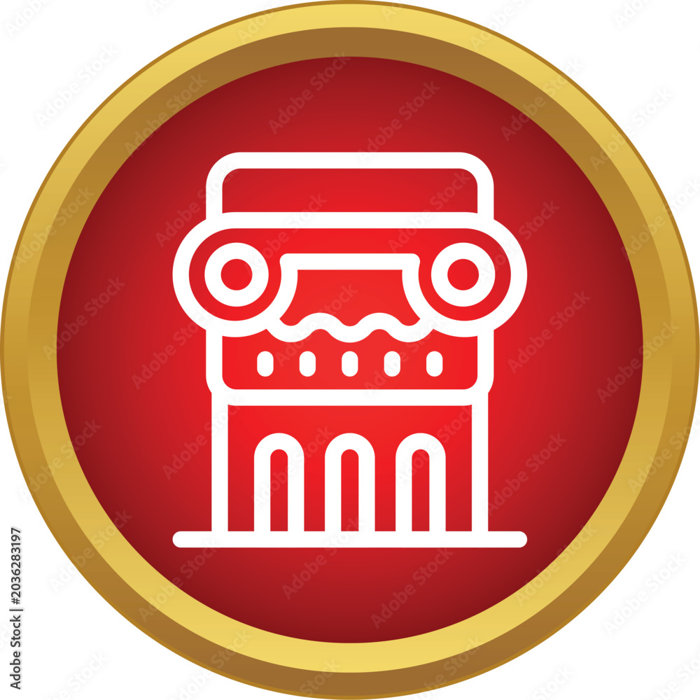 Naklejka premium White outline of a classical column within a red circle with a golden border