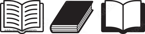 Tableau sur toile Book Icons Set – Open Book, Closed Hardcover & Reading Book Black Silhouette Vector Collection