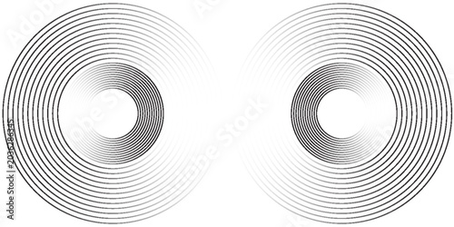 White abstract background with circles. Rotating circular lines pattern. Geometric spiral. Rotating elements. Modern graphic design. Futuristic technology concept.