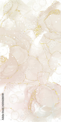 Cuadro en lienzo Elegant abstract marble texture background featuring soft beige, ivory, and blush tones with flowing alcohol ink patterns and delicate golden accents