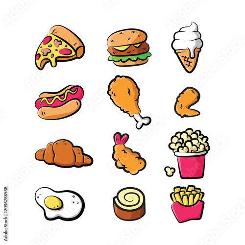 CARTOON FOODS AND FAST FOOD ILLUSTRATION COLLECTION SET