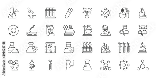 Photography Chemical icons in line design
