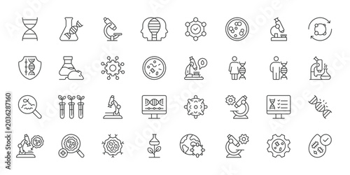 Biology icons in line design. biology, science, laboratory, dna, research, medical, experiment on white background vector. Biology editable stroke icon