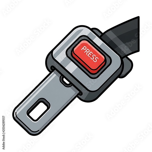 Car seat belt buckle closeup.