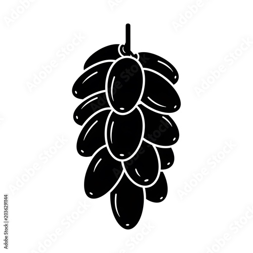 Black silhouette of grapes on white background.