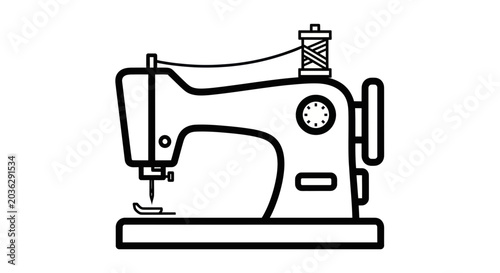 Vintage Sewing Machine Icon Line Art, Retro Tailor Equipment
