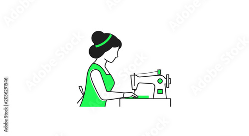 Woman sewing on a sewing machine, tailor, fashion design, handmade clothes