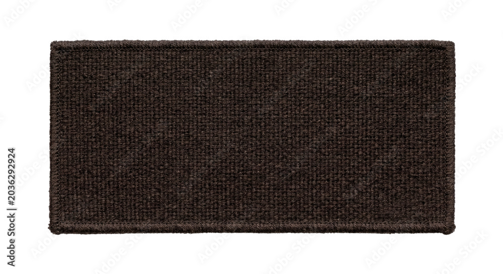Fotografie Blank dark brown rectangular embroidered patch on transparent background