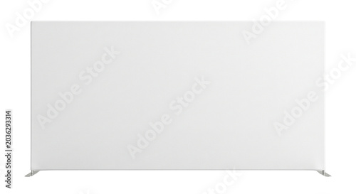 Blank white rectangular tension fabric display on transparent background