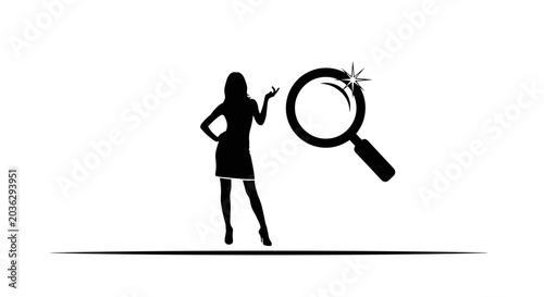 Woman Looking Through Magnifying Glass.