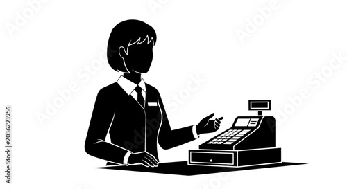Woman operating a cash register machine.