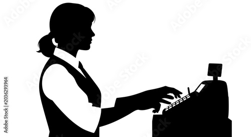 Woman working on a cash register.