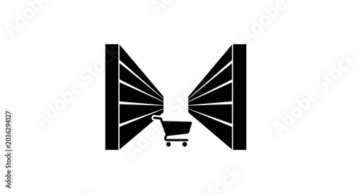 Shopping cart icon with wings.