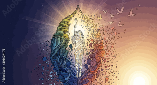 Spiritual Awakening and Personal Growth Concept with Rising Human Figure