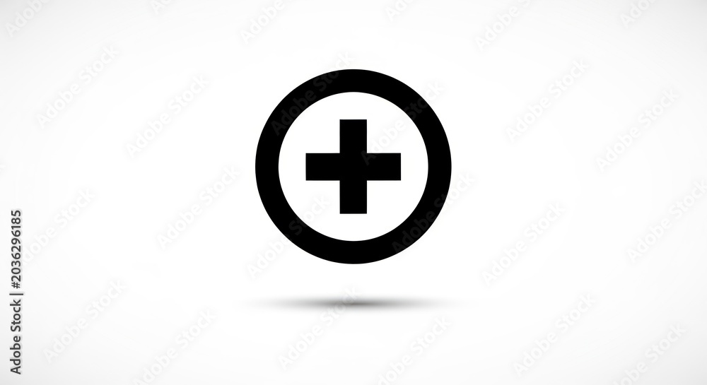 Fototapeta premium Black Plus Sign Inside a Circle Icon on White Background.
